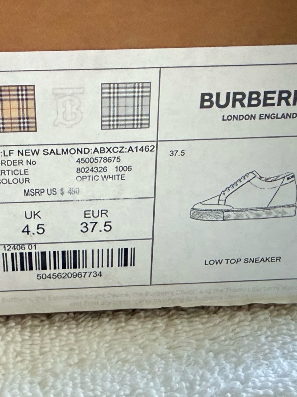 Burberry Beige Check & White Leather Low-Top Sneakers - Picture 3 of 8